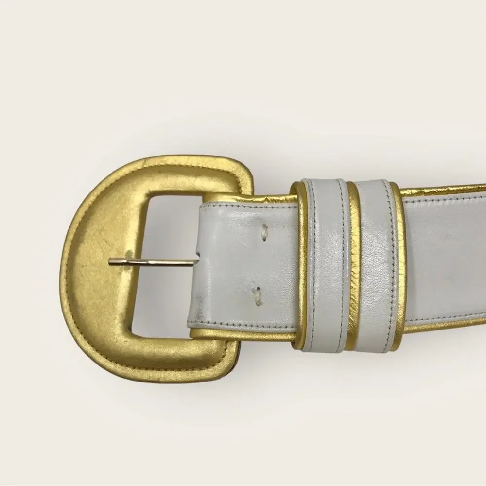 Anne Klein Leather Gold & Cream Belt Classic Wide Design